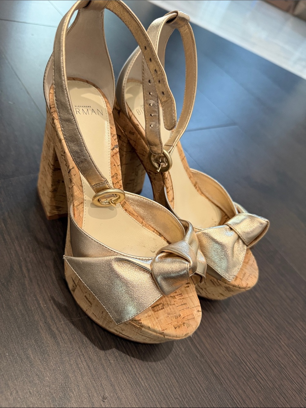 Alexandre Birman Metallic Gold Bow Platform Slingback Sandals